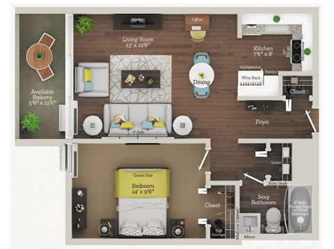 Floor Plan LAF A1 at City Club Apartments Lafayette Park, Michigan